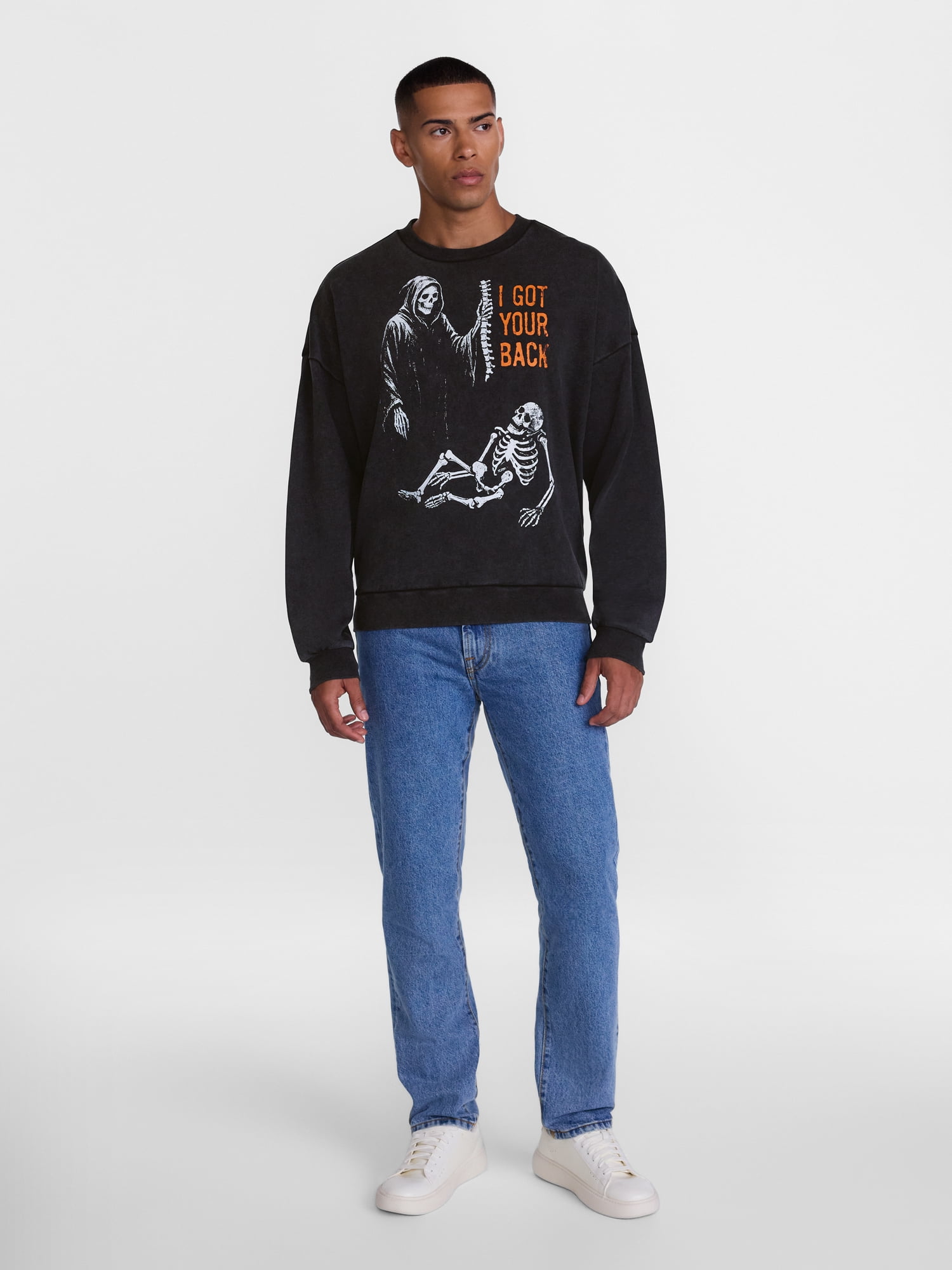 Men's Halloween Back Breaker Graphic Long Sleeve Sweatshirt from Way to Celebrate, Sizes XS-5XB
