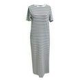 thumbnail image 4 of TSADFHJI Jupe en Jean Motif Rayé Poche Latérale Robe T-Shirt Décontractée pour Femmes Manches Courtes avec Ourlet Fendu Col Rond Robe de Mode m Blanc, 4 of 4