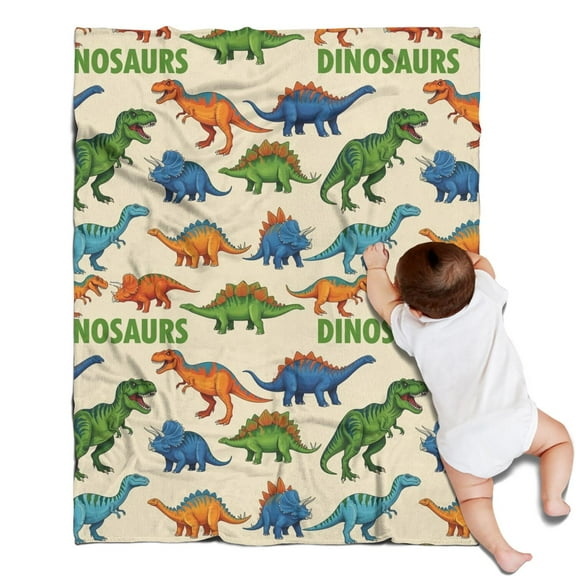 Beige Cartoon Dinosaurs Pattern Blanket,Comfortable Soft Flannel Throw Blanket,All Season,Warm Lightweight Blankets for Sofa Bed Couch Living Room Chair,30"x40"