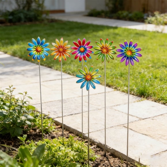 COM1950s Garden Stakes Decorations, 5Pcs Metal Flower Stakes for Potted Plants, Outdoor Garden Ornaments for Yard, Patio, Flower Bed Decoration