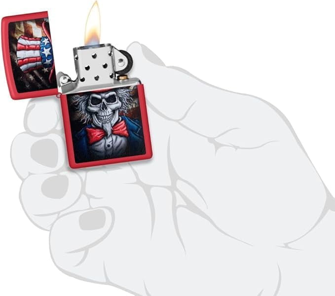 Zippo Lighter - Customized Message on Uncle Skeleton Red Matte Pocket 46696