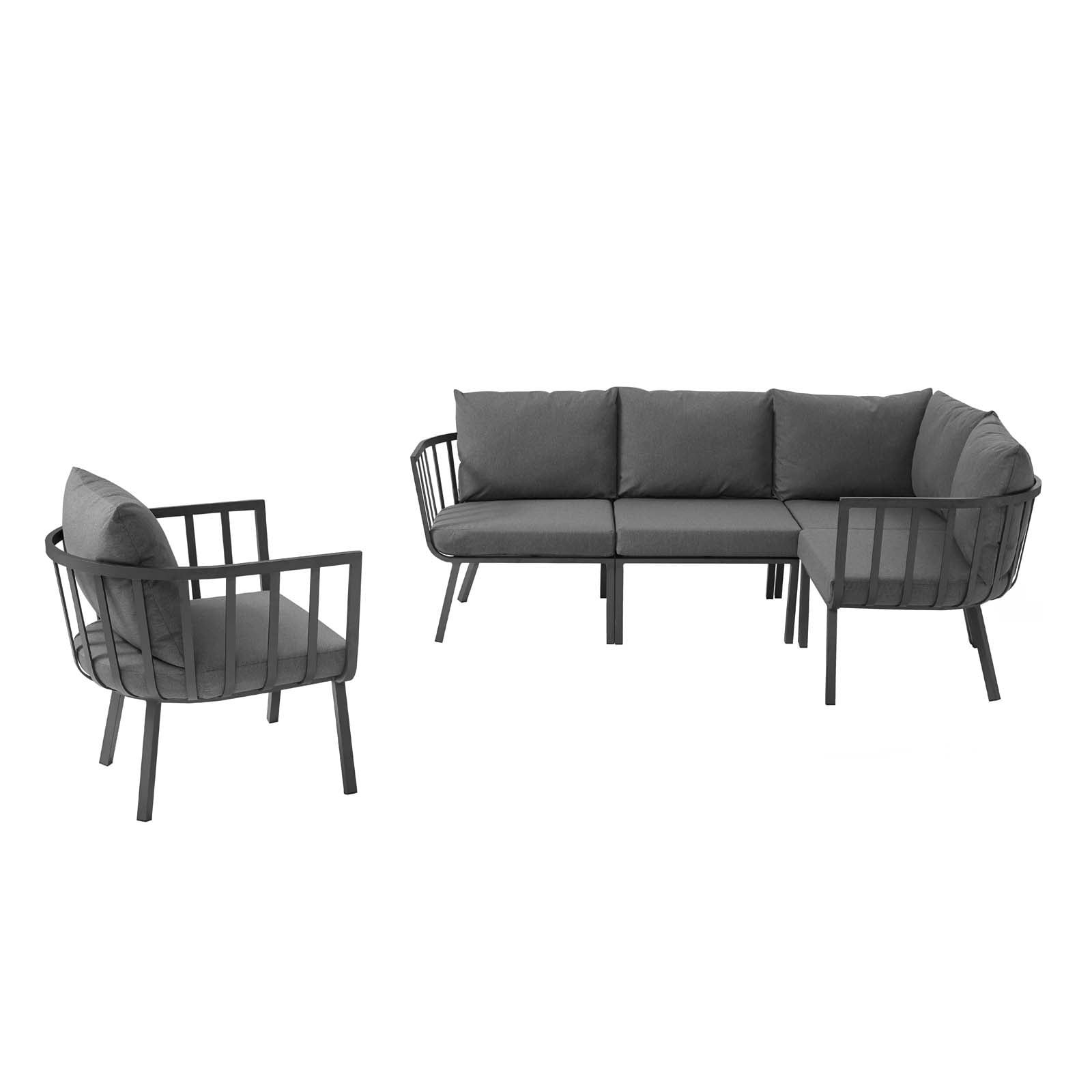 Lounge Sectional Sofa Chair Set, Aluminum, Metal, Steel, Grey Gray