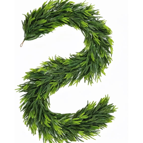 Artificial Norfolk Pine Christmas Garland, 9FT Real Touch Faux Evergreen Vine, Dense 80-90 Tips Soft, Pine Winter Greenery Garland for Mantel, Staircase, Fireplace, Indoor Outdoor Xmas Holiday Decor