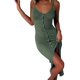 thumbnail image 1 of Vestido de verano sexy para mujer, con escote en V, botones en la parte delantera, abertura alta, tirantes finos, botonadura sencilla, largo, tubo, verde negruzco, XL, 1 of 3