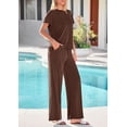 thumbnail image 3 of PRETTYGARDEN Women's Summer 2 Piece Matching Lounge Sets Short Sleeve Shirts Tops Wide Leg Pants Travel Airport Outfits, 3 of 7