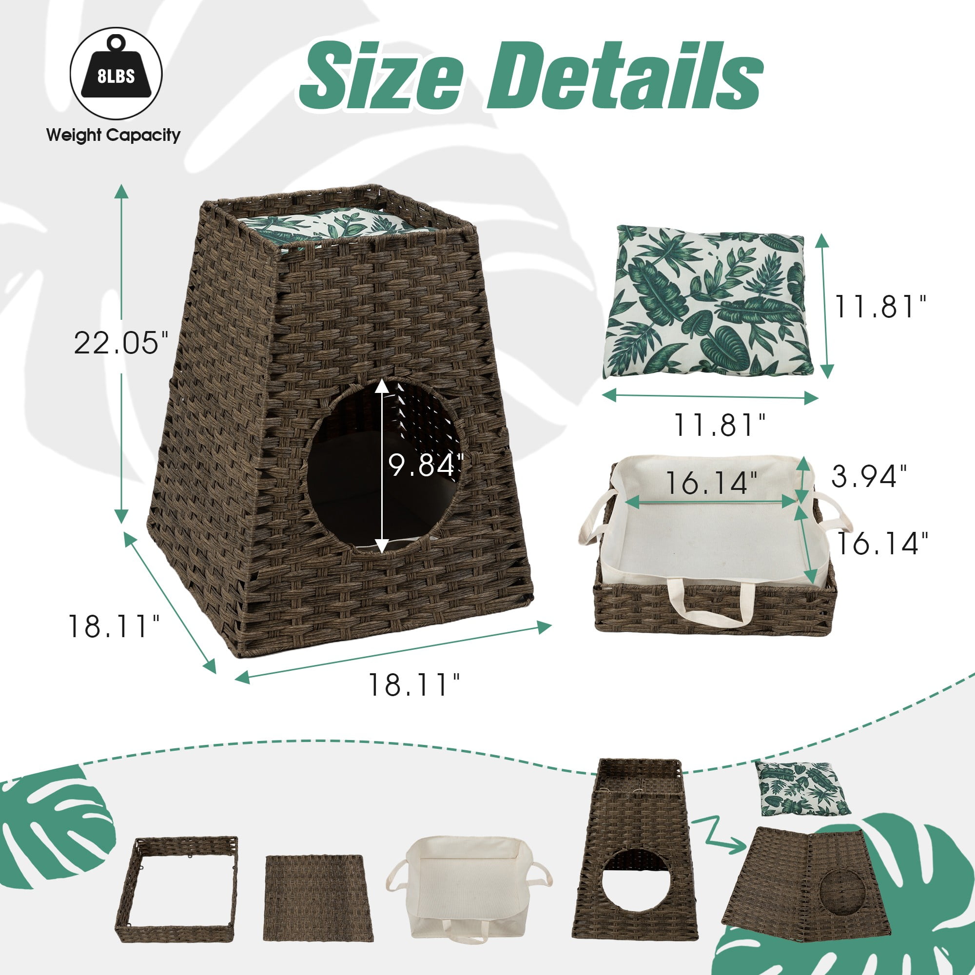 Pefilos 22" Cat Litter Box Enclosure with Cotton Linen Mat, Hidden Washroom Handwoven Rattan Cat House Furniture for Living Room, Bedroom, Brown Pefilos 22" Cat Litter Box Enclosure with Cotton Linen Mat, Hidden Washroom Handwoven Rattan Cat House Furniture for Living Room, Bedroom, Brown
