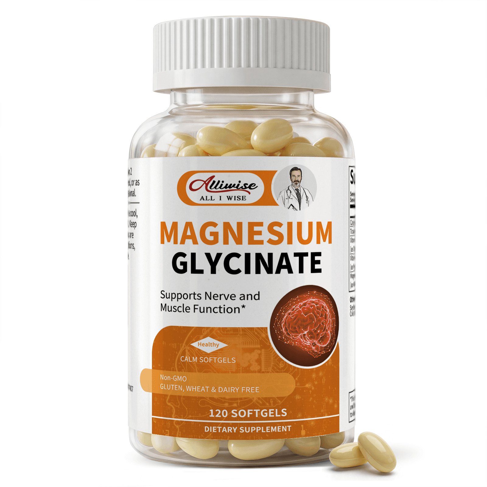 Alliwise Magnesium Glycinate 400mg - Non-GMO,Gluten Free Vegan Supplement - 120Ct