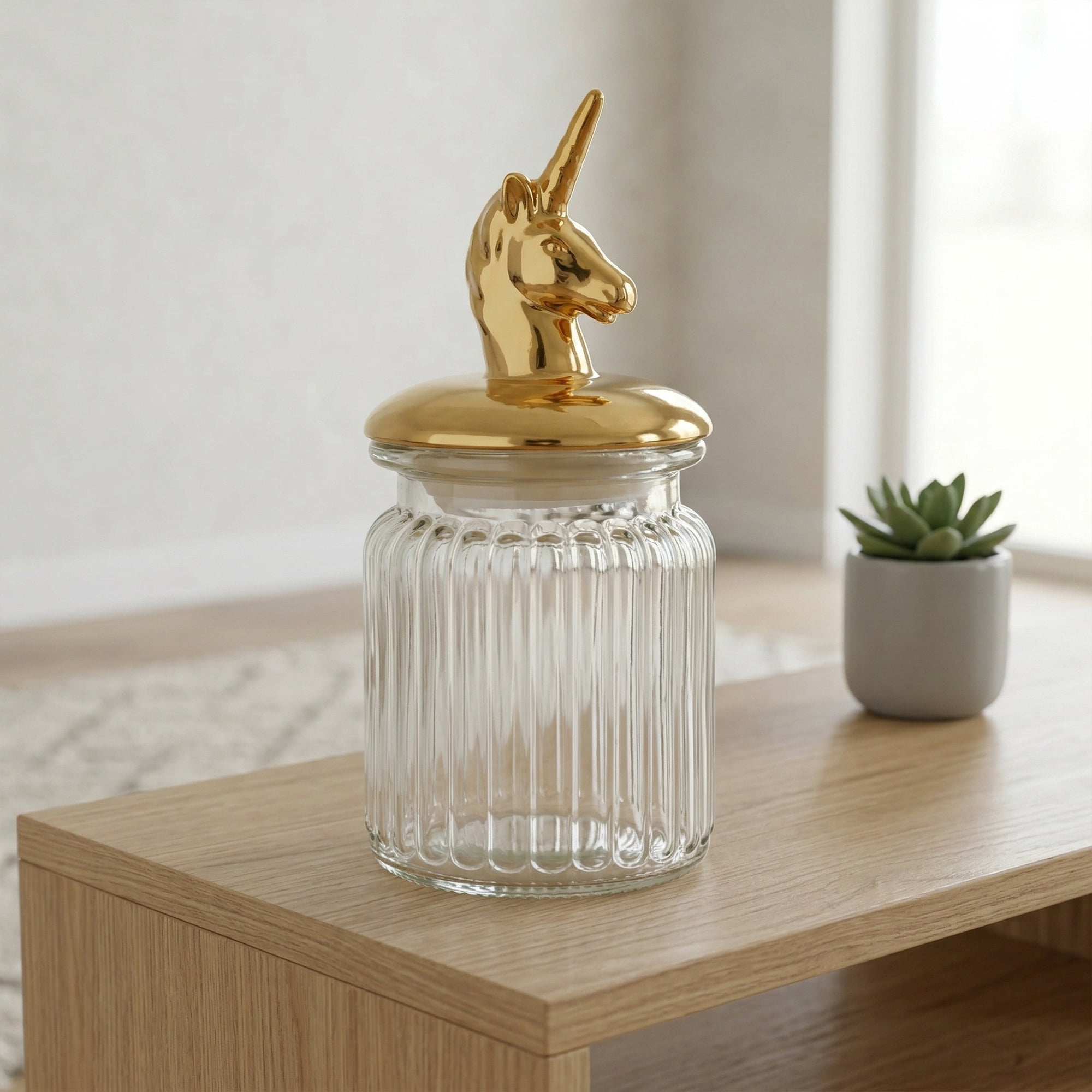 Unique Bargains Decorative Glass Jar With Lid Golden Mythical Creature 3" x 3" x 5.5"