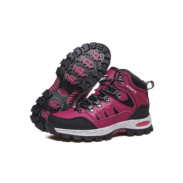 Daeful Womens Hiking Boots Outdoor Climbing Boot Camping Non Slip High Top Sneakers Rose Red 8 Women