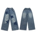 thumbnail image 5 of KVPLBQFD Girls Baggy Jeans Teen Girls Fashion Star Patch Stitching Decorated Wide Leg Denim Pants Tween Y2k Vintage Cute Trousers Kids Back to School Clothes, 5 of 9