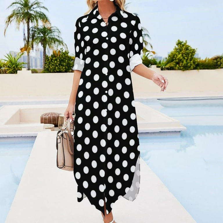 Polka Dot Dress - White Repeating Pattern Dots Long Sleeved Shirt Dress loose women's dress - Walmart.com Polka Dot Dress - White Repeating Pattern Dots Long Sleeved Shirt Dress loose women's dress - Walmart.com