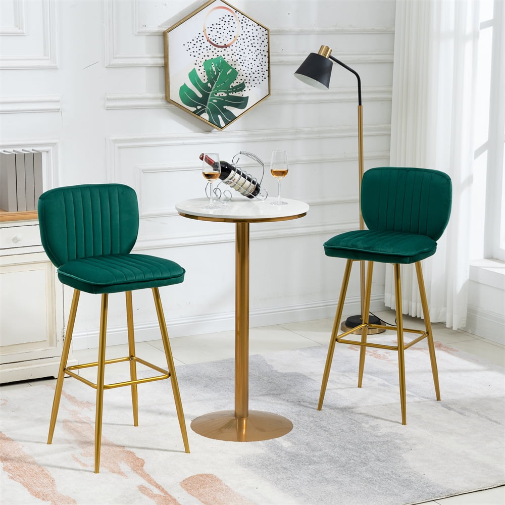 Modern Counter Height Bar Chairs with Gold Footrest Set of 2, Velvet