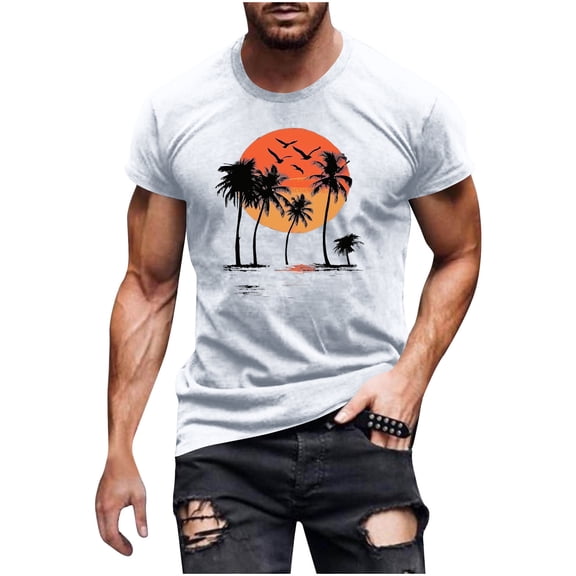 Kalauyu Men's Casual Letter Graphic Print Palm Tree Tee Tops Summer Short Sleeve Round Neck T-Shirt