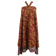 Mogul Women Wrap Around Skirt Reversible Pink Printed  Silk Sari Two Layer Halter Dress