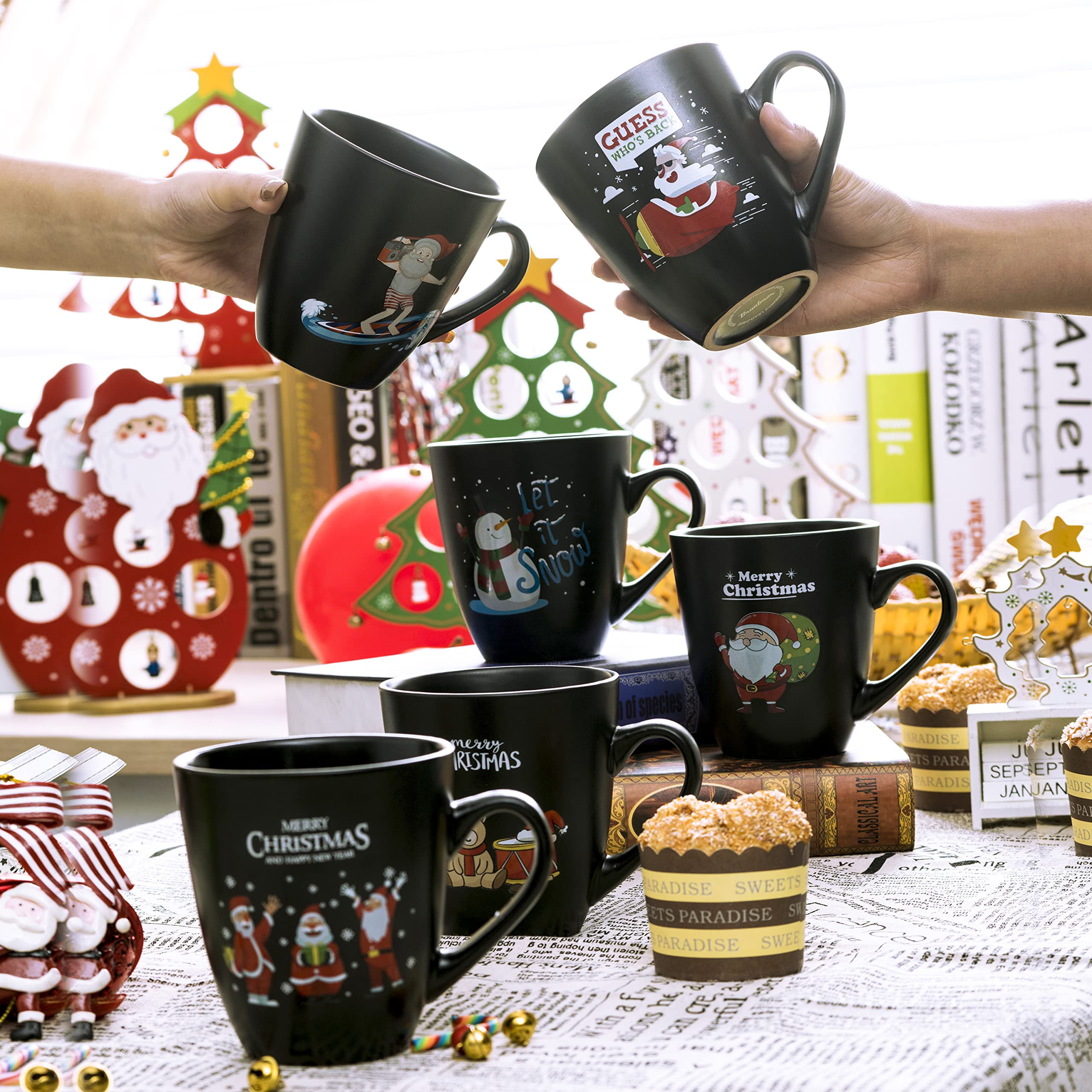 Bruntmor  Christmas Mug Gift Set 16 Oz Ceramic Holiday Coffee Mugs Funny 