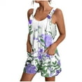 thumbnail image 2 of Aueoeo Rompers for Women Summer Casual Trendy Flower Printed Sleeveless Shorts Jumpsuits Loose Strap Jumpsuits with Pockets Purple L, 2 of 6