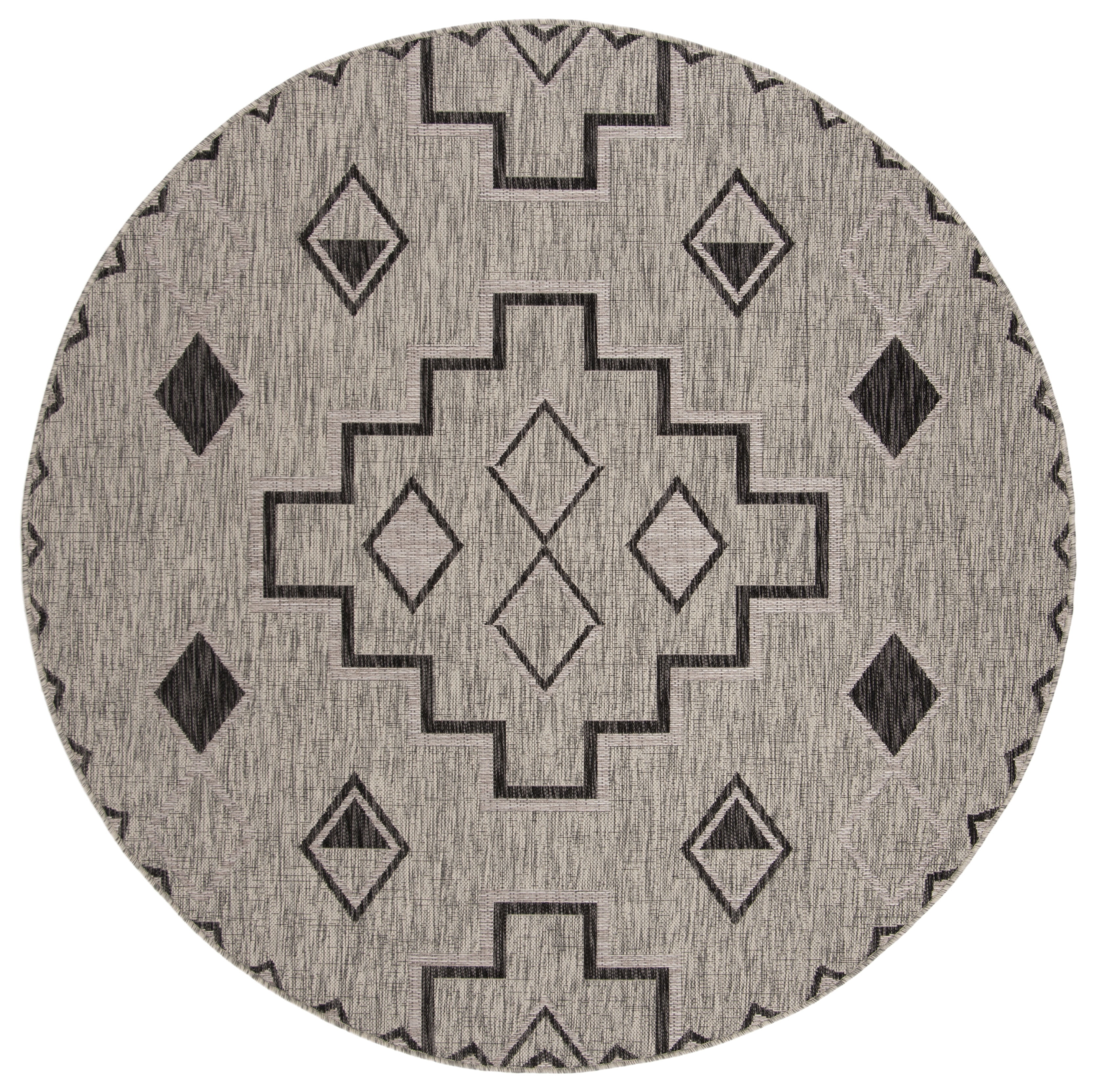 SAFAVIEH Courtyard Floella Geometric Indoor/Outdoor Area Rug, Grey/Black, 5'3" x 5'3" Round