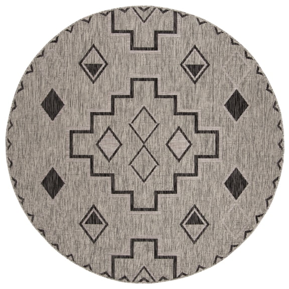 SAFAVIEH Courtyard Floella Geometric Indoor/Outdoor Area Rug, Grey/Black, 4' x 4' Round