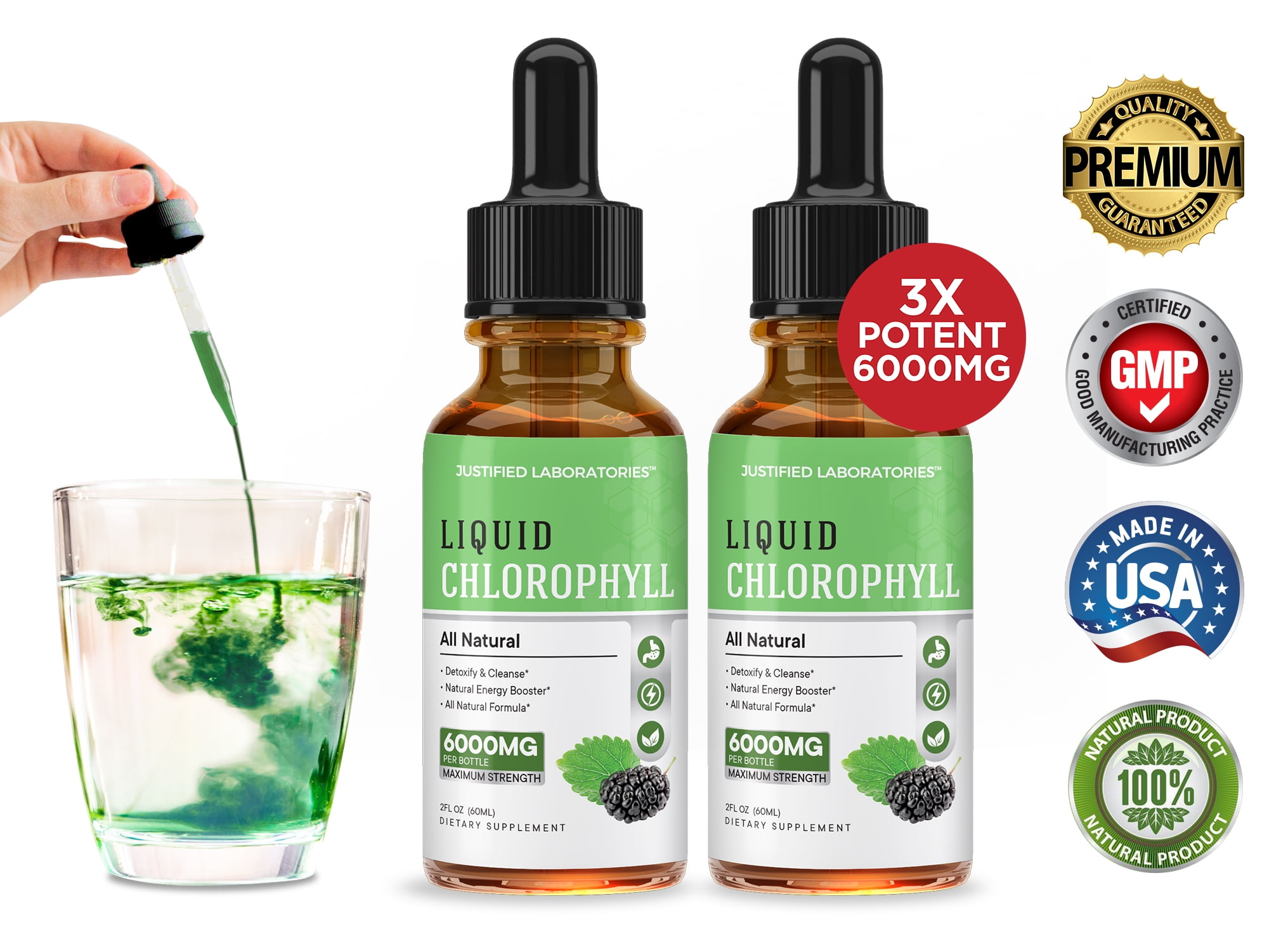 (2 Pack) Liquid Chlorophyll Water Drops Extra Strength 6000MG 120