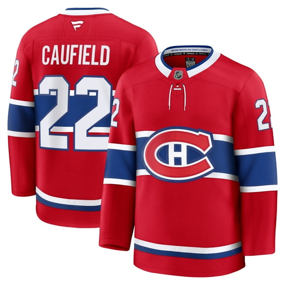 Men's Fanatics Cole Caufield Red Montreal Canadiens Home Premium Jersey