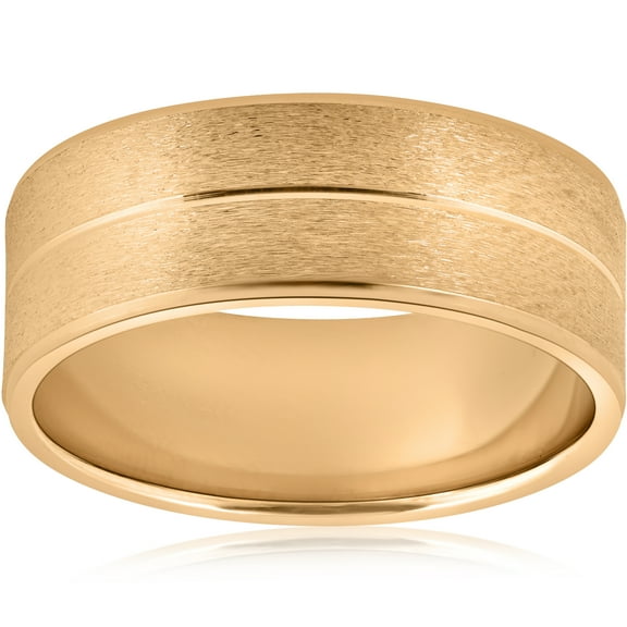 Pompeii 8mm Wide Mens Solid 14k Yellow Gold Brushed Wedding Ring (,)