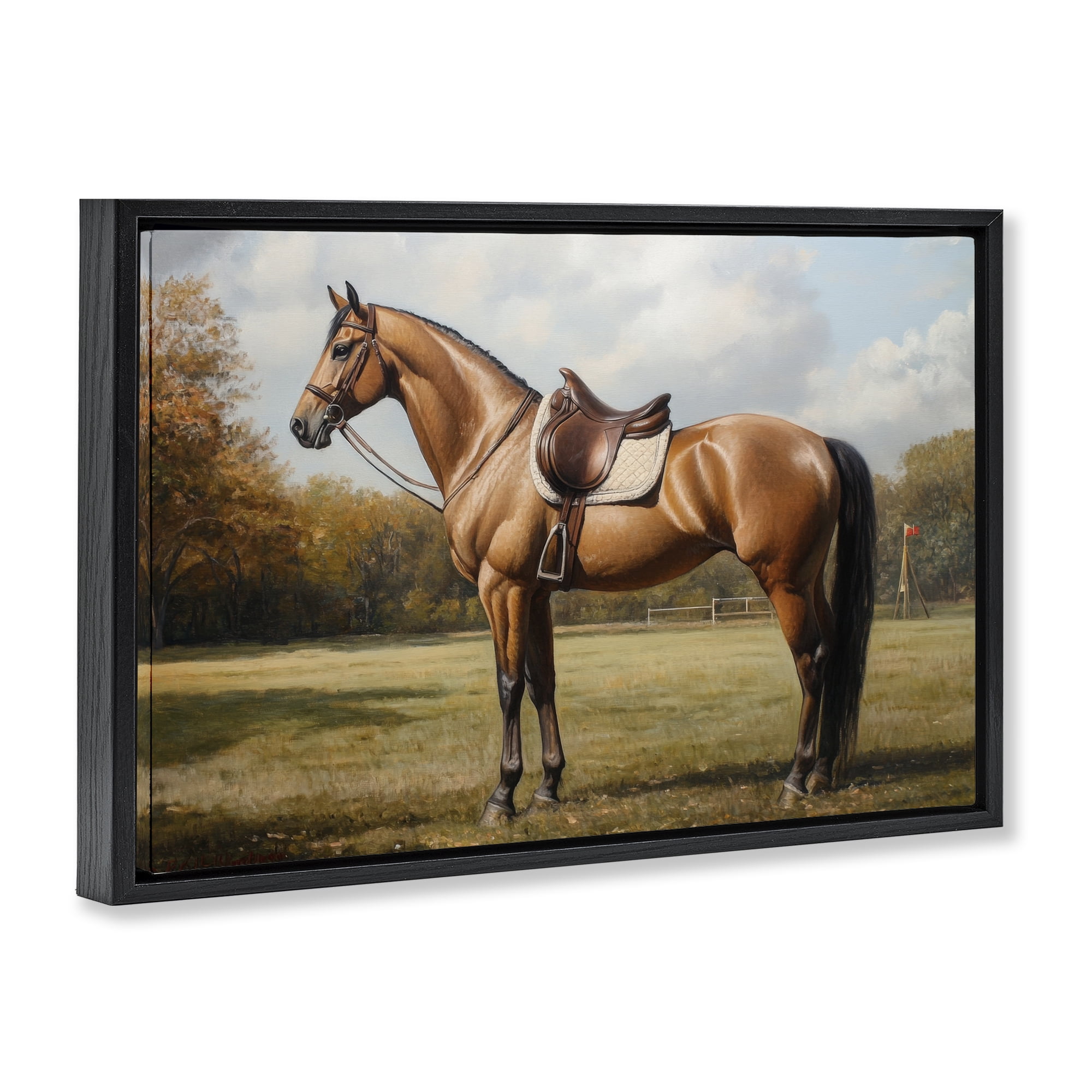 Stupell Industries Show Ready Horse with Saddle Black Framed Floater Canvas Wall Art, design by Petal Prints Design