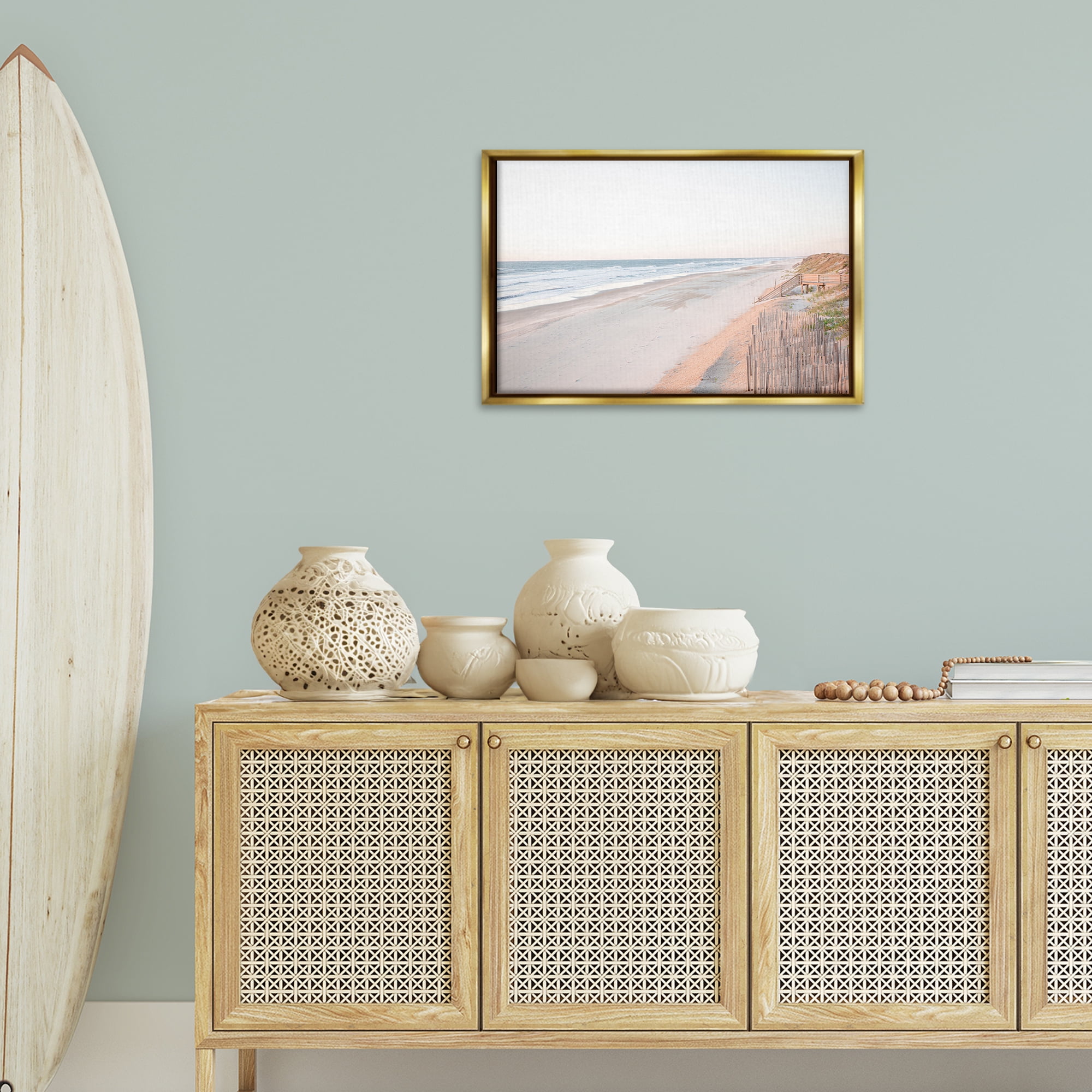 Stupell Industries Vast Beach Horizon Landscape & Nature Painting Gold Floater Framed Canvas Art Print Wall Art, 25 x 17