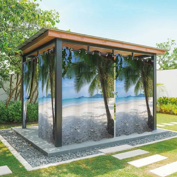 Outdoor Curtains for Patio Waterproof, Coastal Beach Outdoor Privacy Panels Grommet, Summer Ocean Sea Modern Palm Coconut Tree Blackout Outside Curtains for Porch/Cabana 54"x95", 1 Panel