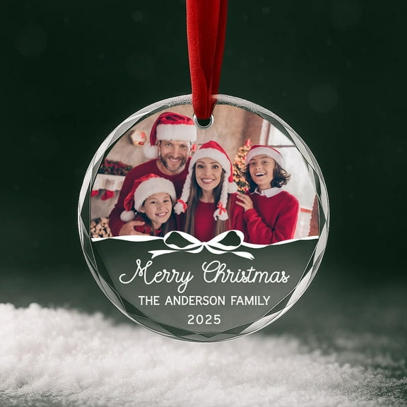 Family Photo Christmas Ornament Personalized Glass Keepsake Custom Holiday Gift