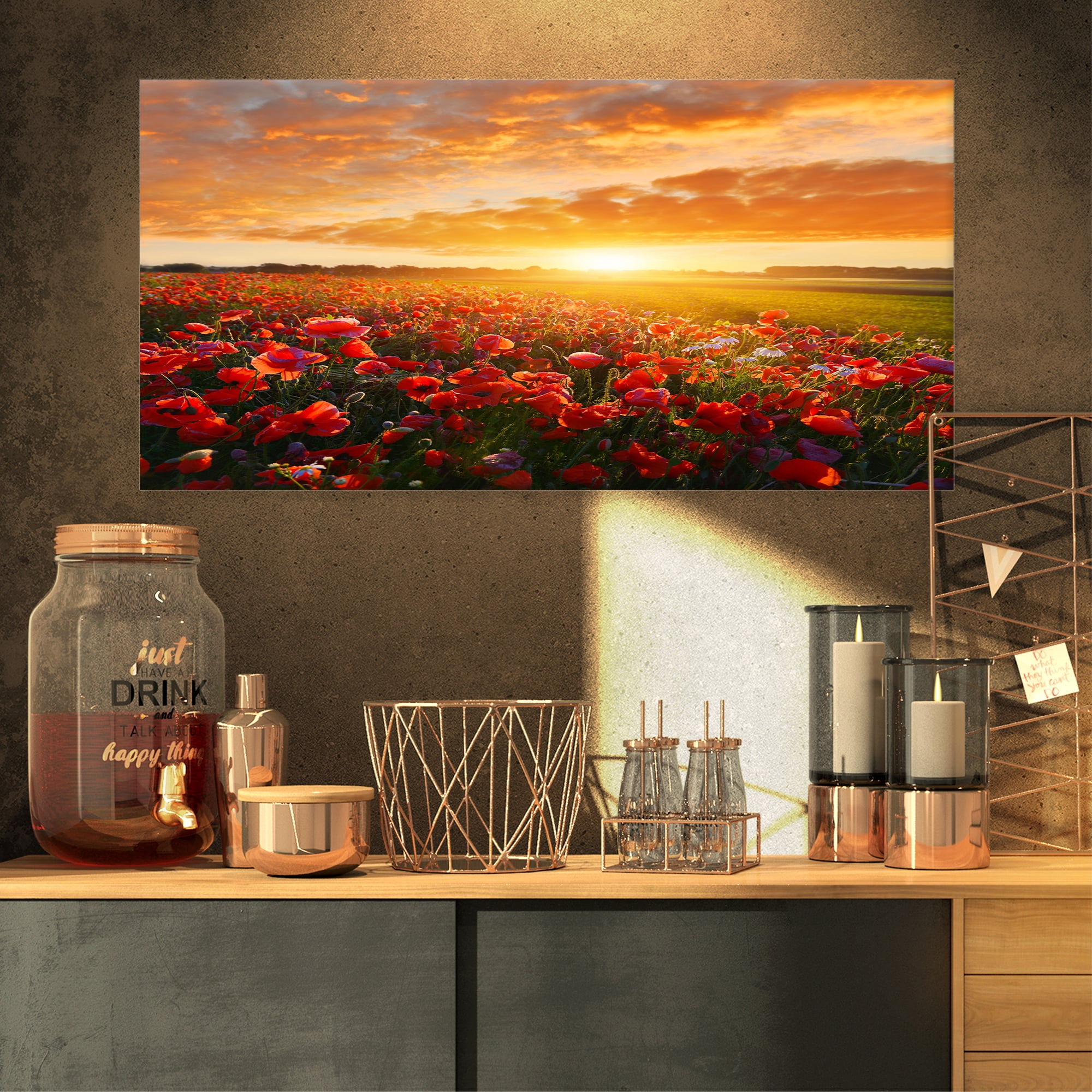 Designart 'Beautiful Poppy Field at Sunset ' Abstract Wall Art Canvas