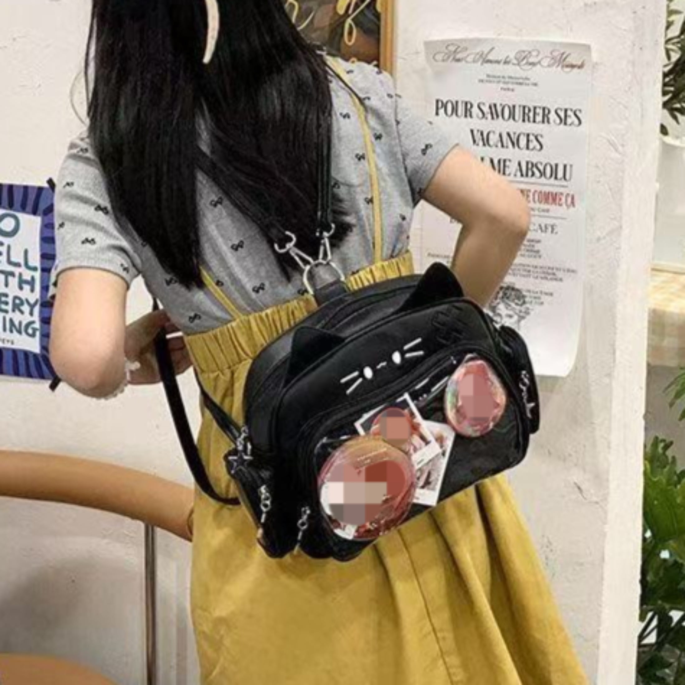Cat Ita Bag with Clear Pin Window, Cute Anime Backpack, Pin Display Backpack, Kawaii Japanese PU Leather Y2k Aesthetic Shoulder Crossbody Bag