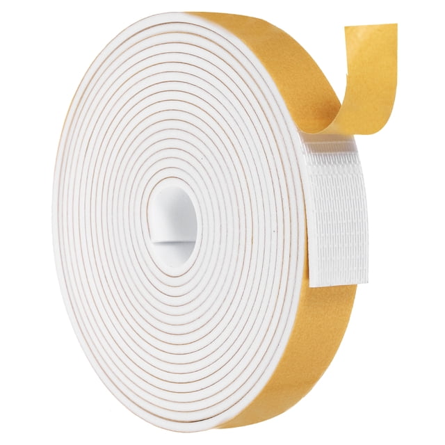 Tira de Sello de Puerta Uxcell, Cinta de Espuma Autoadhesiva Fuerte para Relleno de Grietas para Puerta, Ventana, 1 pulgada x 1/8 pulgada x 16 pies Blanca