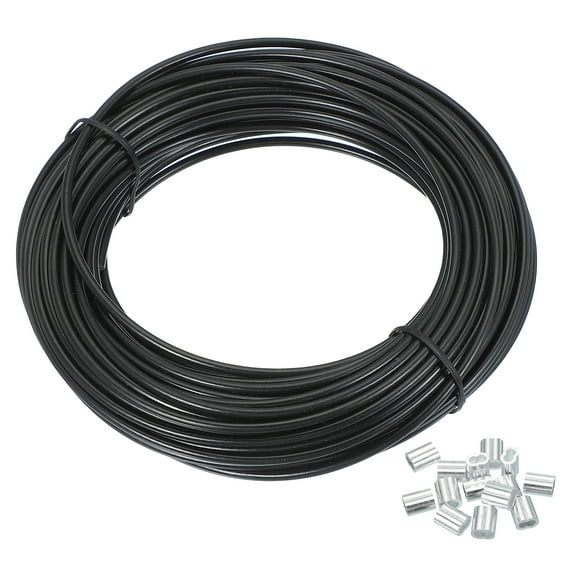 Uxcell 1/8" Wire Rope Vinyl Coated 66ft Steel Wire Cable with Crimping Sleeve Black