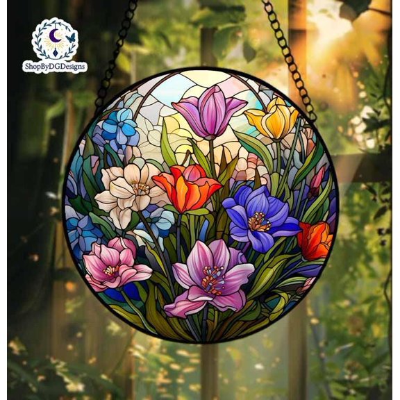 Tulip Stained Glass Suncatcher, Floral Acrylic Suncatcher, Colorful Spring Window Art, Gift for Garden Lovers, Boho Bloom Window Decor 4296987945