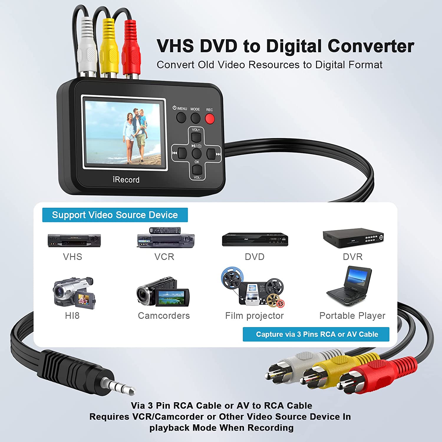 Video Converter Video to Digital Converter, VHS to Digital Converter to Capture Video from VCR, VHS Tapes, Hi8, DVD, TV Box and Gaming Systems - image 3 of 9