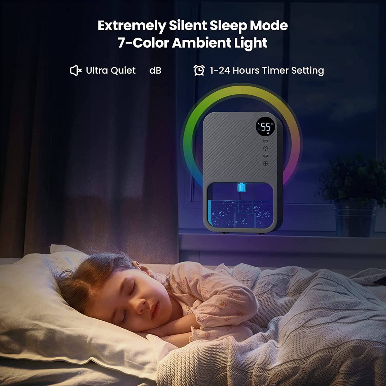 Dehumidifiers for Home Room,AILKIN 39oz&1100ML Water Tank Auto-Off Energy Efficiency Humidity Display 24H Timer 7 Colors Light Portable Mini Dehumidifier for Small Room,Bathroom,Bedroom