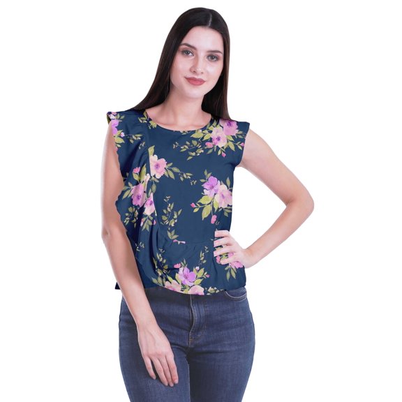 Moomaya Cotton Jersey Tops For Women Sleeveless Printed Round Neck Casual Wear