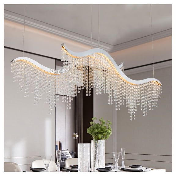 LED Crystal Chandelier 36-inch - Modern Adjustable Color Temperature Lighting - Living Room & Luxurious Spaces Chrome,Transparent Modern Crystal,Stainless Steel