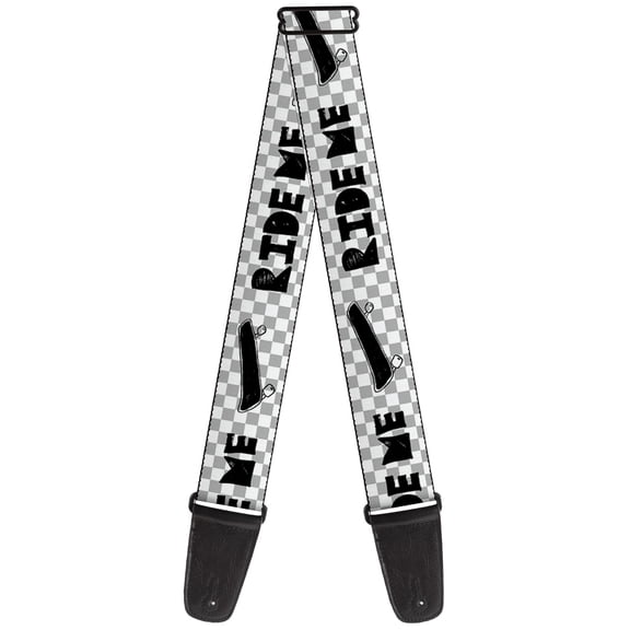Buckle-Down Guitar Strap, Ride Me Skateboard Mini Checker White Gray Black, 2 Inches Wide