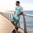 thumbnail image 7 of Sewkxo Men's Summer Casual 2 Piece Crew Neck Outfits Short Sleeve Shirt and Shorts Sets Beach Vacation,Light Green 2XL, 7 of 7