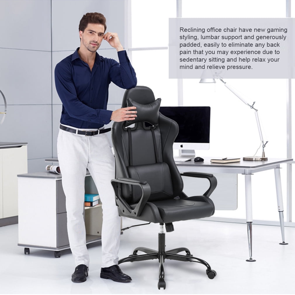BestOffice Racing Style Gaming Chair with Adjustable Pillows and Reclining Backrest for Unisex Gamers(Black)