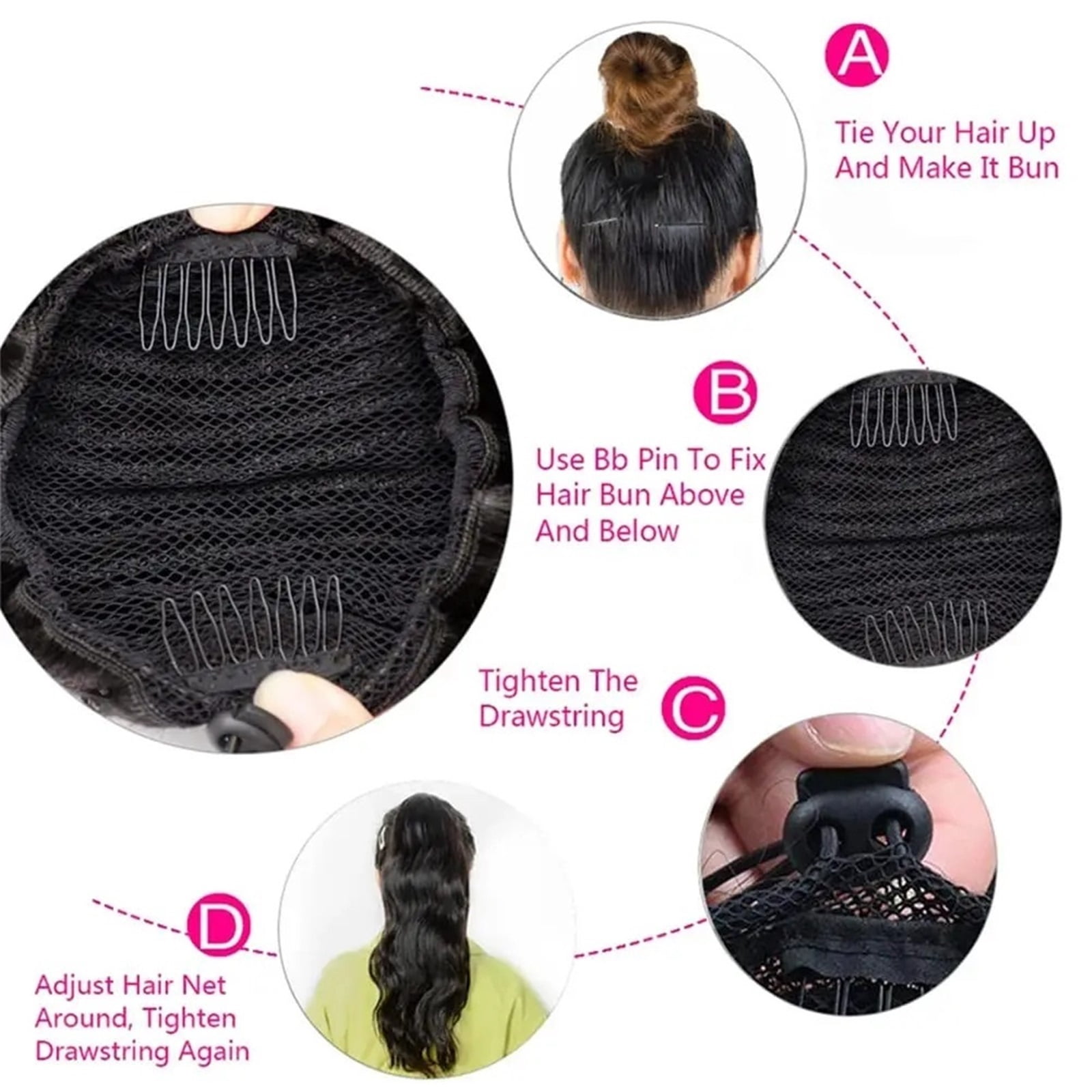 Drawstring Ponytail 10-26 Inch Long Body Wavy Human Hair Ponytail Hairpiece Clip in Remy Hair Extension for Daily Use