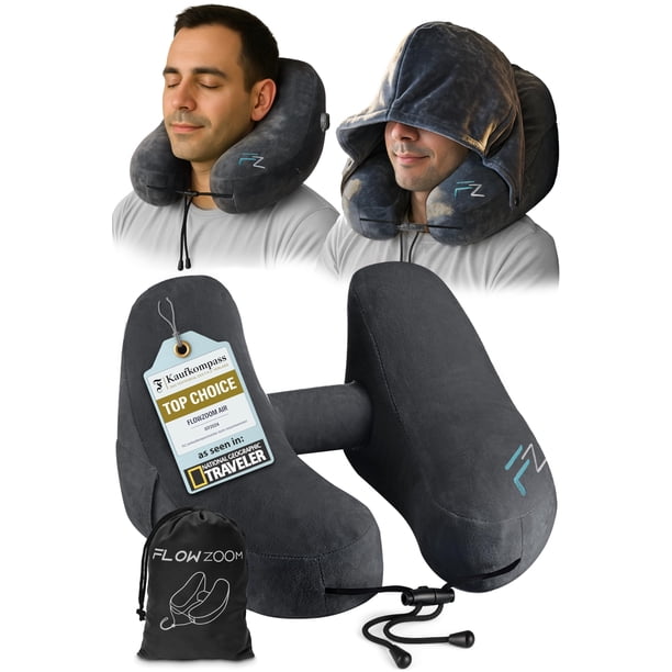 FLOWZOOM AIR Almohada inflable de viaje - Almohada para el cuello Avión - Almohada para el cuello de viaje - Almohada para coche y avión - Almohada de avión para vuelos largos - Almohada inflable para