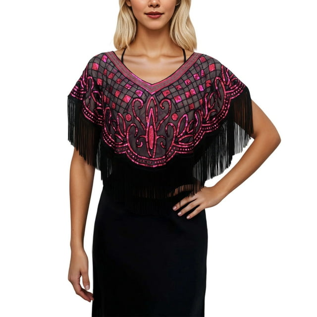 Châle Élégant à Franges et Paillettes pour Robe de Soirée, Robe de Fête, Occasion Formelle et Série de Châles de Mariage, Scintillant pour Tenue Saisonnière