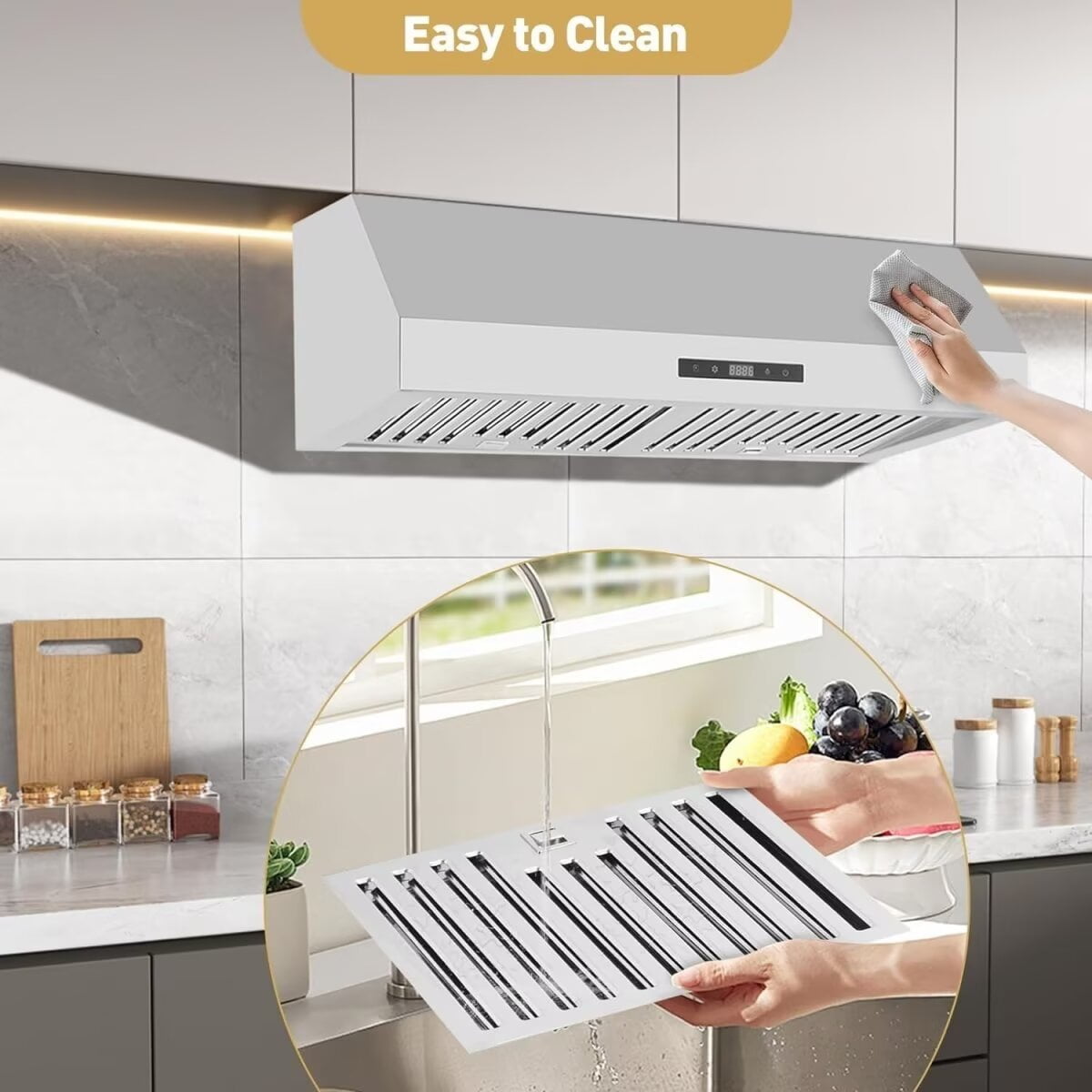 Range Hood 30 Inch, 400CFM Stainless Steel Kitchen Stove Vent Hood 3 Speed Exhaust Fan Touch, Wall Mount Range Hood with Ducted Ductless Convertible, Aluminum Filters