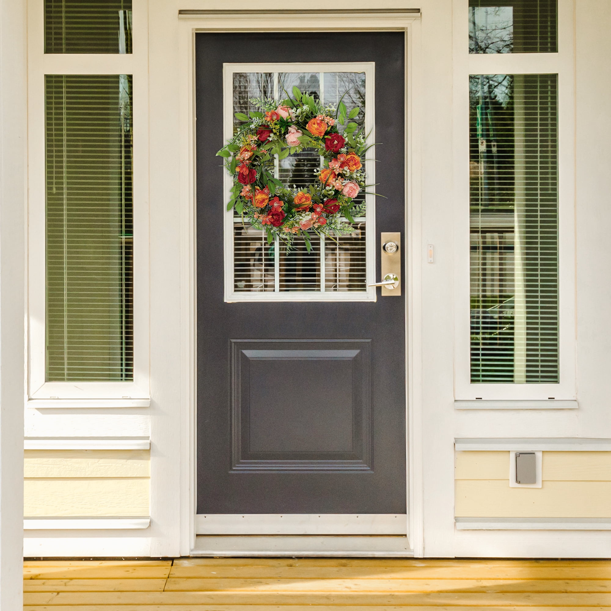 Unique Bargains Front Door Wreaths Farmhouse Artificial Flower Wreath Home Decor Multicolor