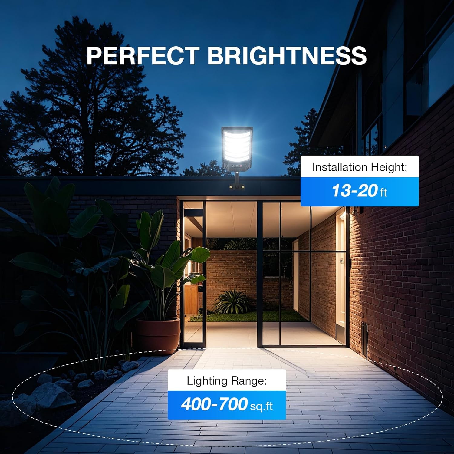 Solar Powered Outdoor, Lights Solar Street Lights Pole Barn Commercial Parking Lot Lights Outdoor Dusk to Dawn Solar Security Flood Light Motion Sensor Remote Control Led Lamp, 2 PACK