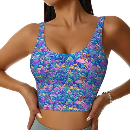 Jgfou Colorful Mushrooms Print Womens Sports Bra - Padded Workout Sports Bras Crop Tank Top