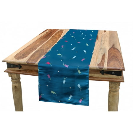 

Floral Table Runner Colorful Little Bluebell Blossoms on Blue Toned Background with Dots Feminine Design Dining Room Kitchen Rectangular Runner 3 Sizes by Ambesonne