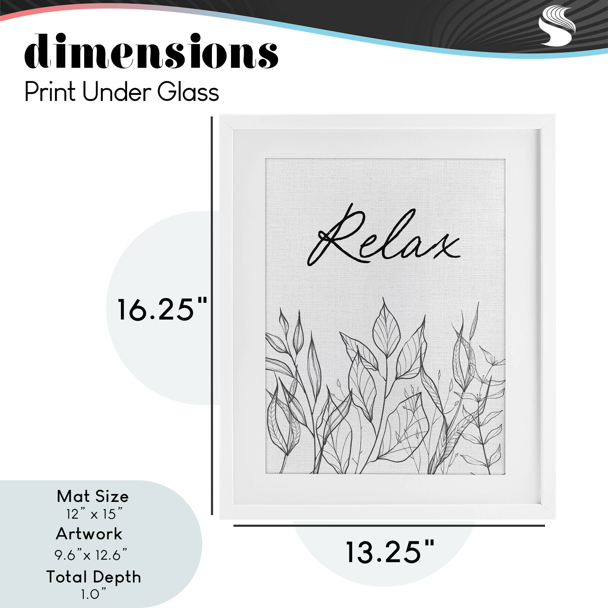 Relax with Leaf Outlines White Framed Print Under Glass, design by Lettered and Lined